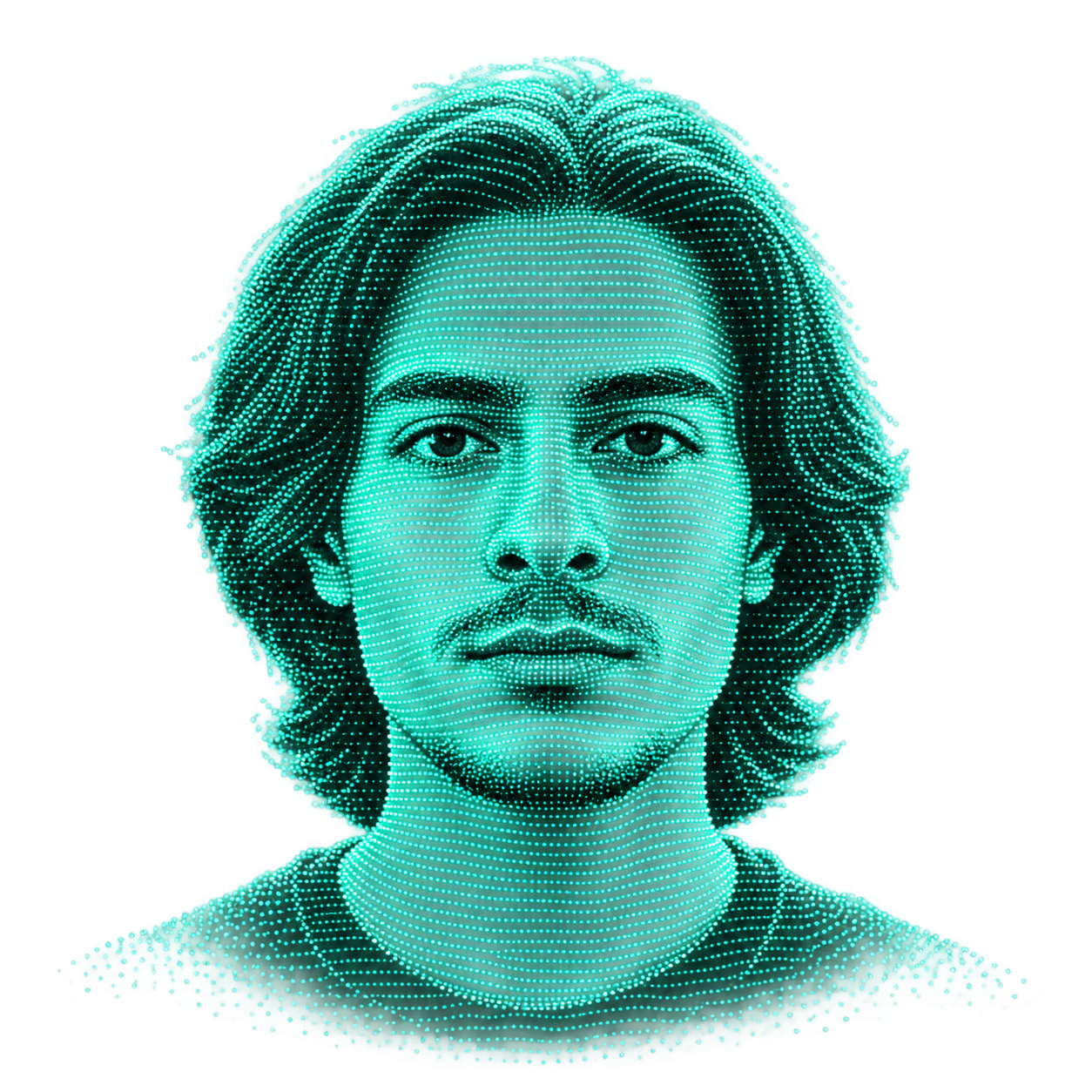 Nurullah’s portrait rendered as a mint particle hologram